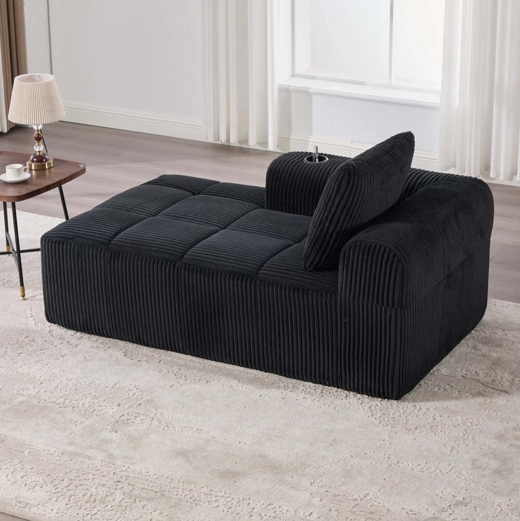 Divano compatto in corduroy con portaoggetti laterale e portabicchieri, dimensioni 158x93x61 cm, resistente e confortevole