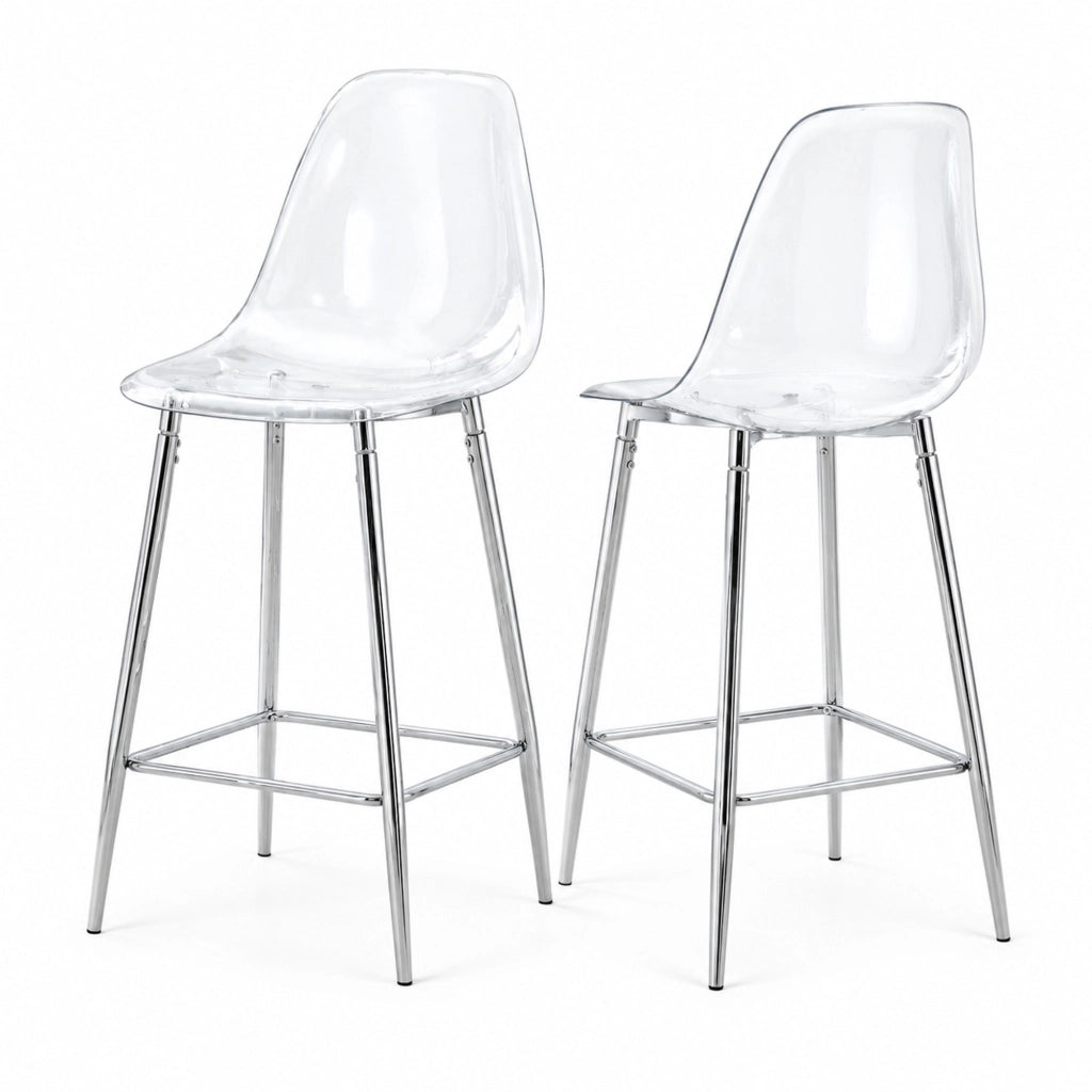 Set 2 sgabelli da bar trasparenti con struttura in metallo argento HOMVRA