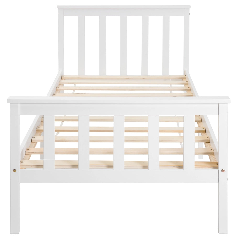 Letto 90x200 cm con rete a doghe in legno di pino e MDF bianco