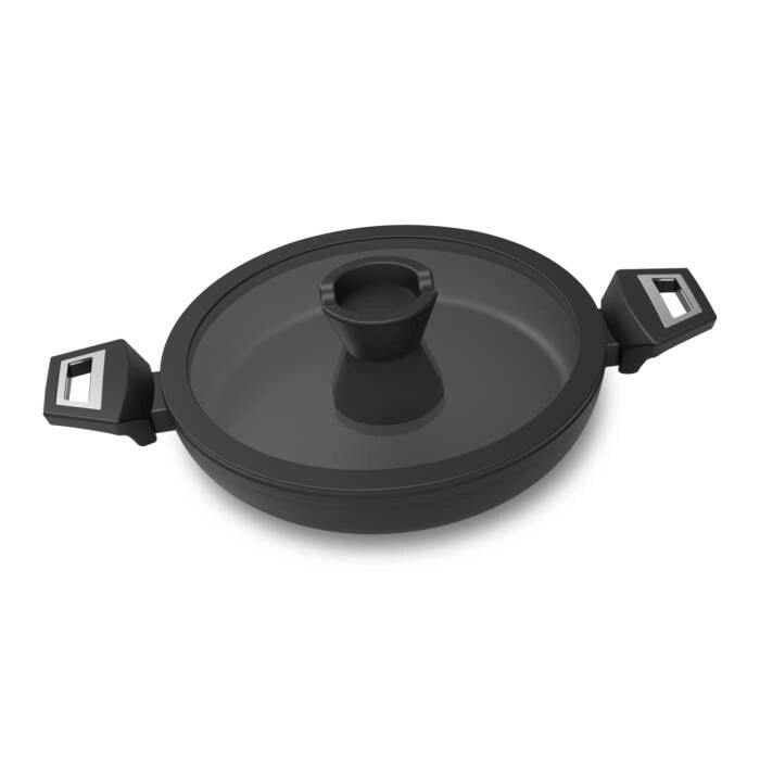 Casseruola alta con coperchio in vetro, antiaderente alluminio forgiato 28cm, fondo induzione completo, manico baquelita - SOGO