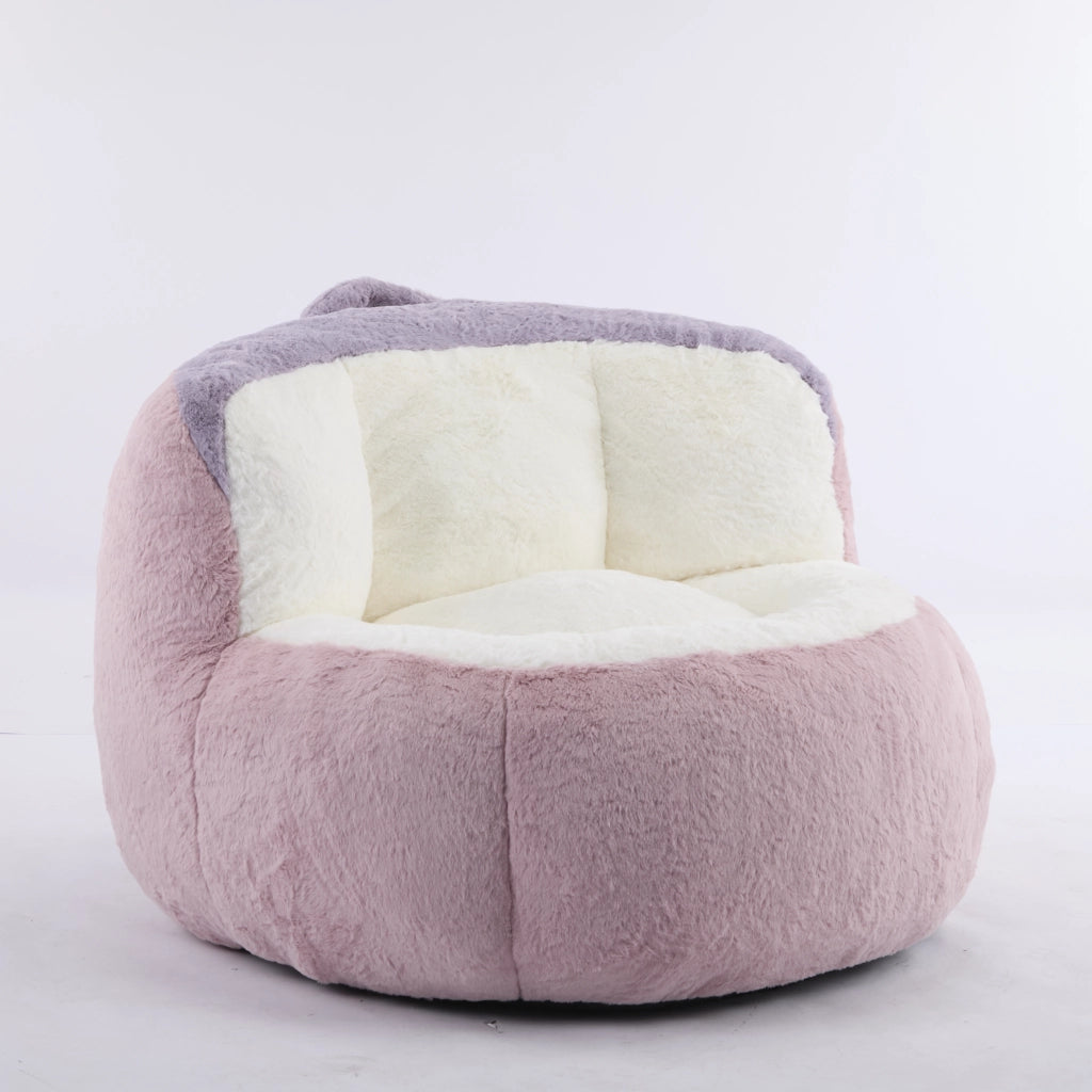 Poltrona pouf grande con imbottitura in schiuma sminuzzata, base antiscivolo e maniglia, in pelliccia sintetica multicolore