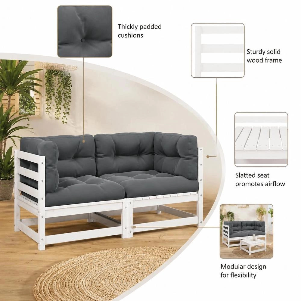 2-seater Garden Sofa With Cushions, Solid Pine Wood, White
