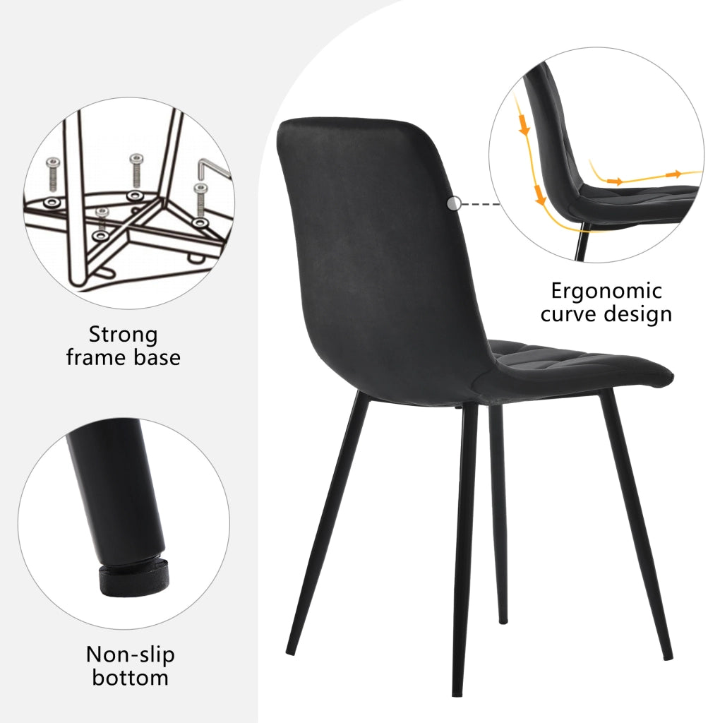 Set tavolo da pranzo rettangolare 117x68 cm con 4 sedie in velluto nero