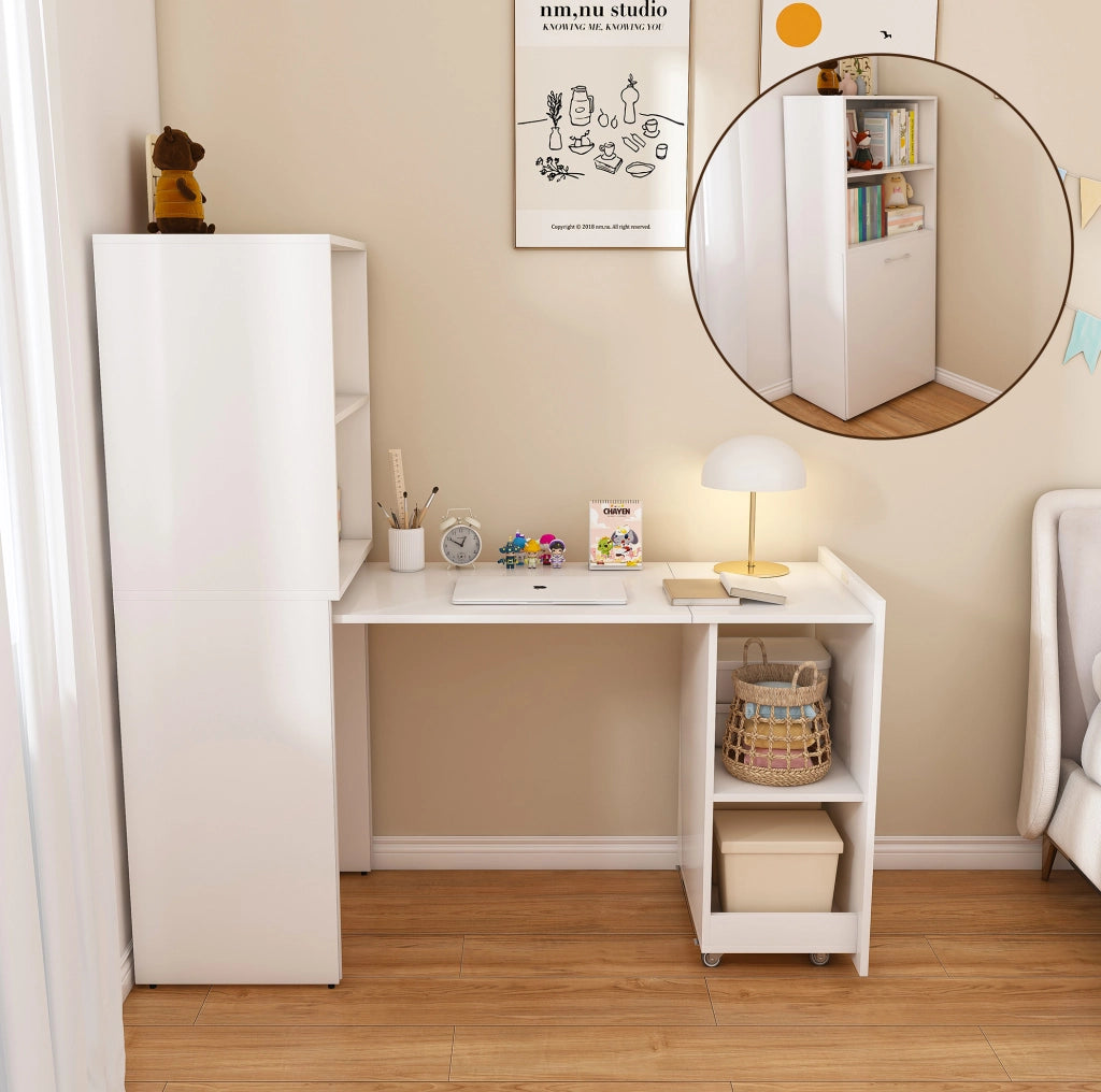 SCRIVANIA Estensibile con mobile contenitore, MDF bianco