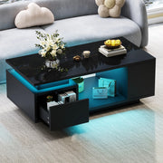 Tavolino da caffè 100x50 cm nero lucido con LED; cassetto e vani laterali HOMVRA