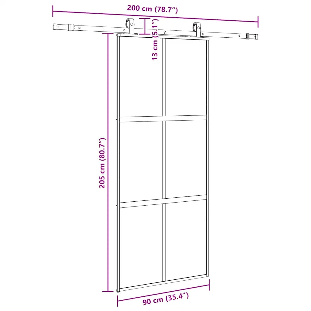 Porta Scorrevole Set Ferramenta Nera 90x205 cm Vetro Temperato 3375884