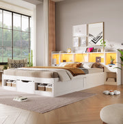 LETTO a Piattaforma 140x200 cm con Vani e Cassetti MDF Bianco