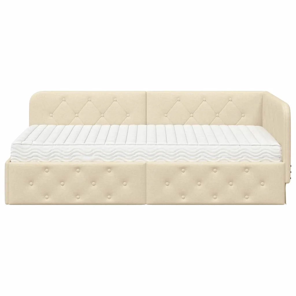 Cornice del letto ad angolo Crema 90 x 200 cm Tessuto