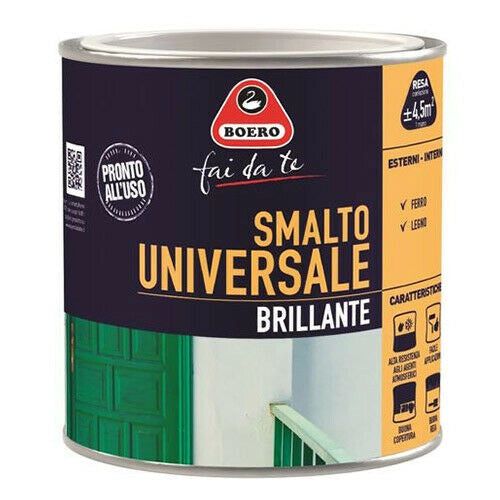 Smalto Universale Finitura Brillante per Ferro Legno Interno Esterno 751 Boero Formato: 0,5 L, Color: Avana 301
