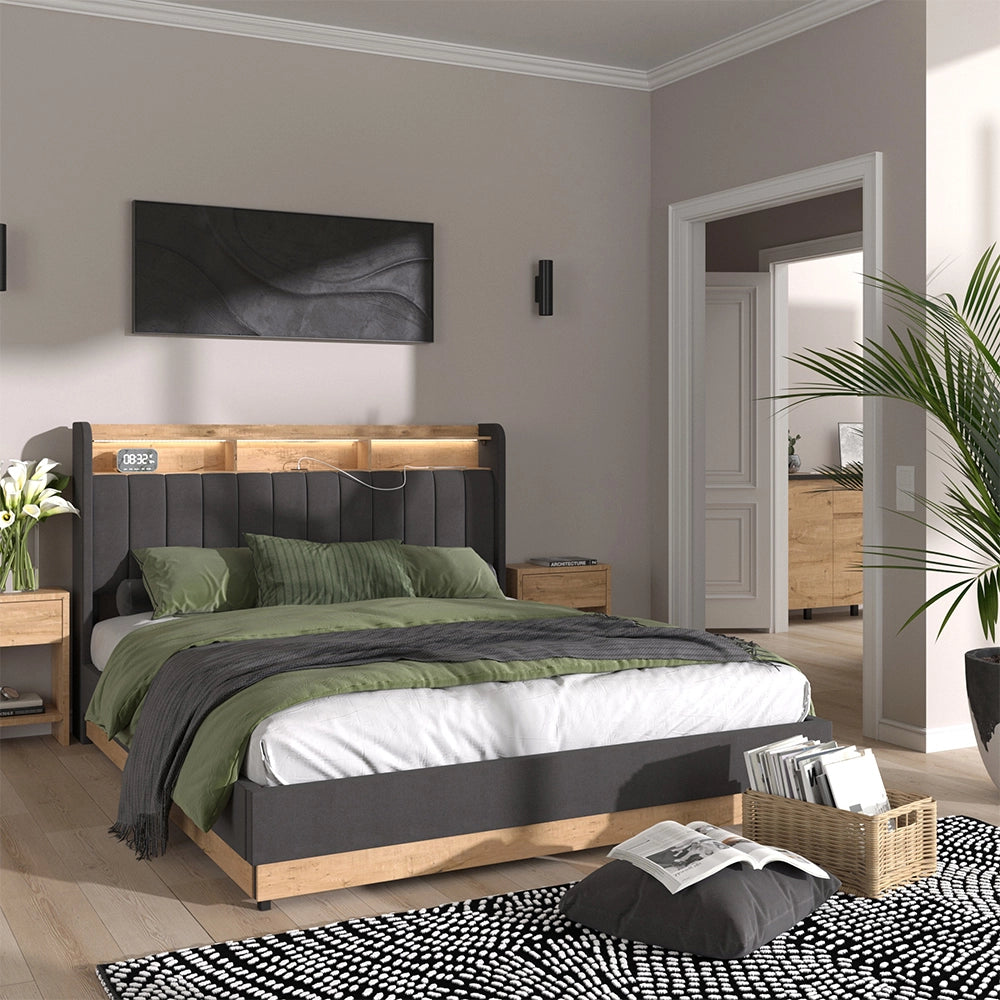 Vitalispa Letto imbottito Antracite 160x200 cm con materasso