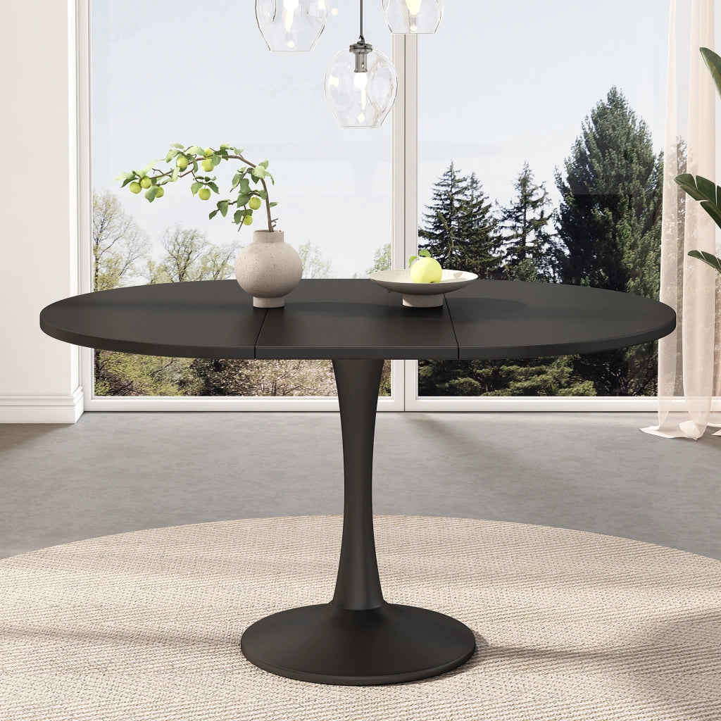 Tavolo da pranzo allungabile ovale - per sala da pranzo - in MDF - 100/140×100×75 cm - nero