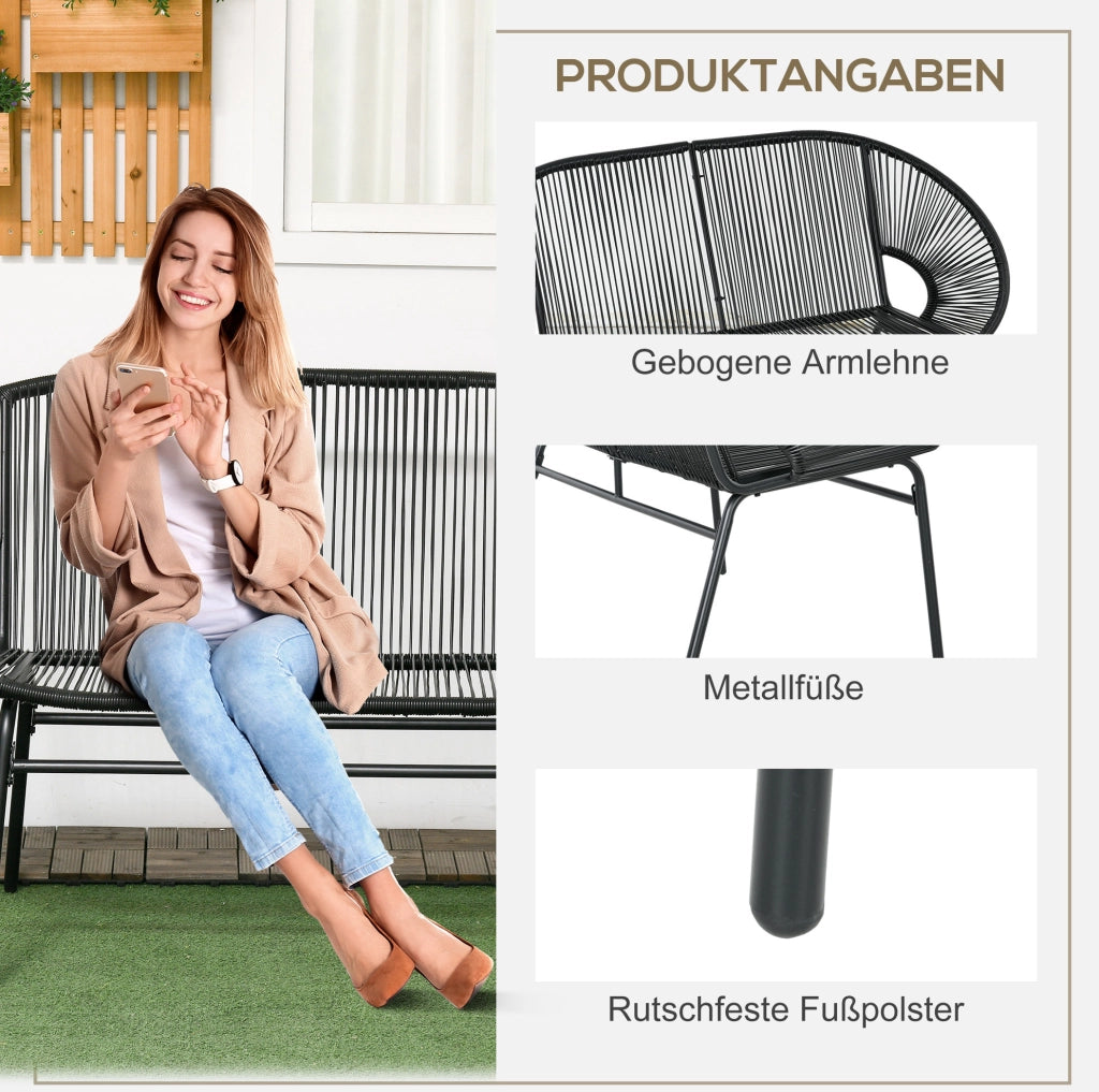 Divanetto da esterno 2 posti in rattan PE nero 132 cm