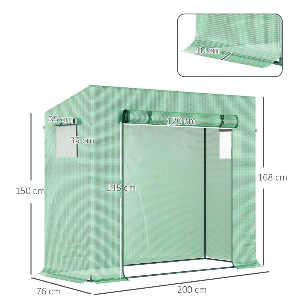 Serra a tunnel verde con porta, 200 x 76 x 168 cm