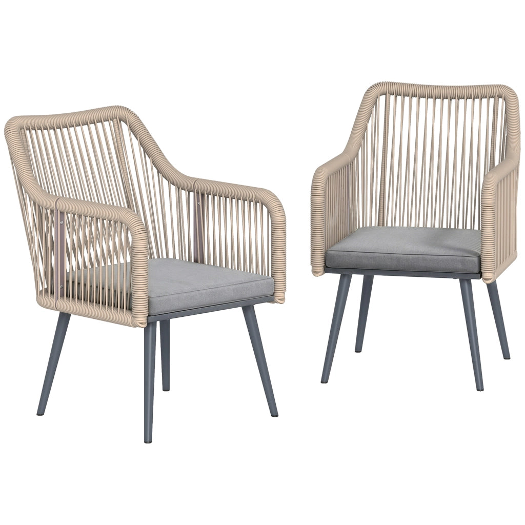 Sedia da giardino ¨C zephmum ¨C set di 2, in polyrattan e metallo, con cuscini e braccioli, 54x65x80 cm, grigio
