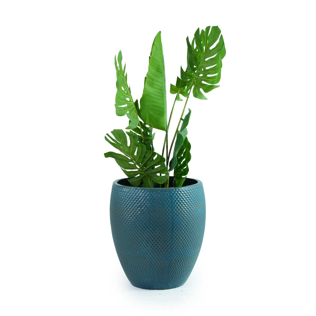 Vaso da fiori in ceramica extra grande Ø46 cm, H 53 cm, smaltato turchese lucido, con fori di drenaggio