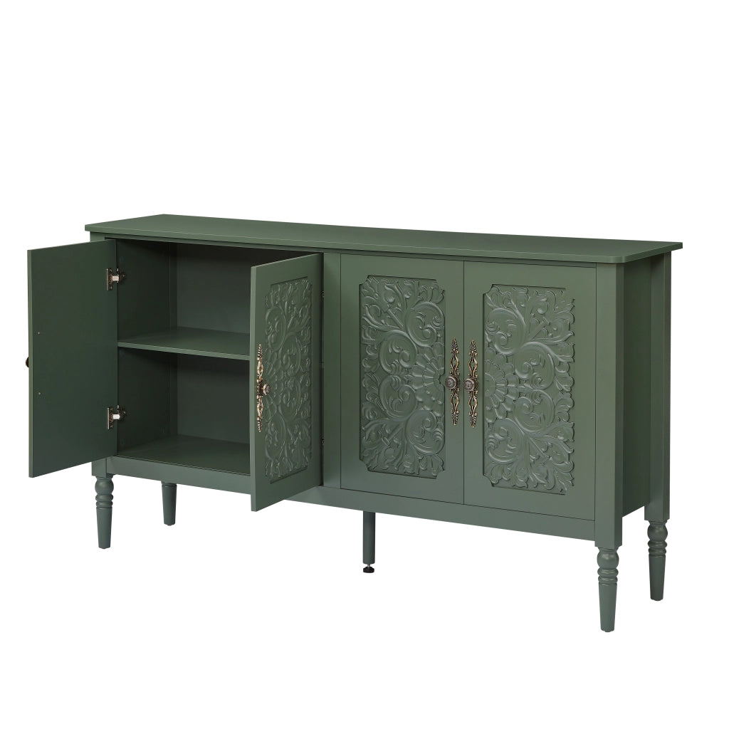 Credenza con ante in rilievo retrò; bordi arrotondati e ampio spazio contenitivo verde 160 × 40 × 89 cm