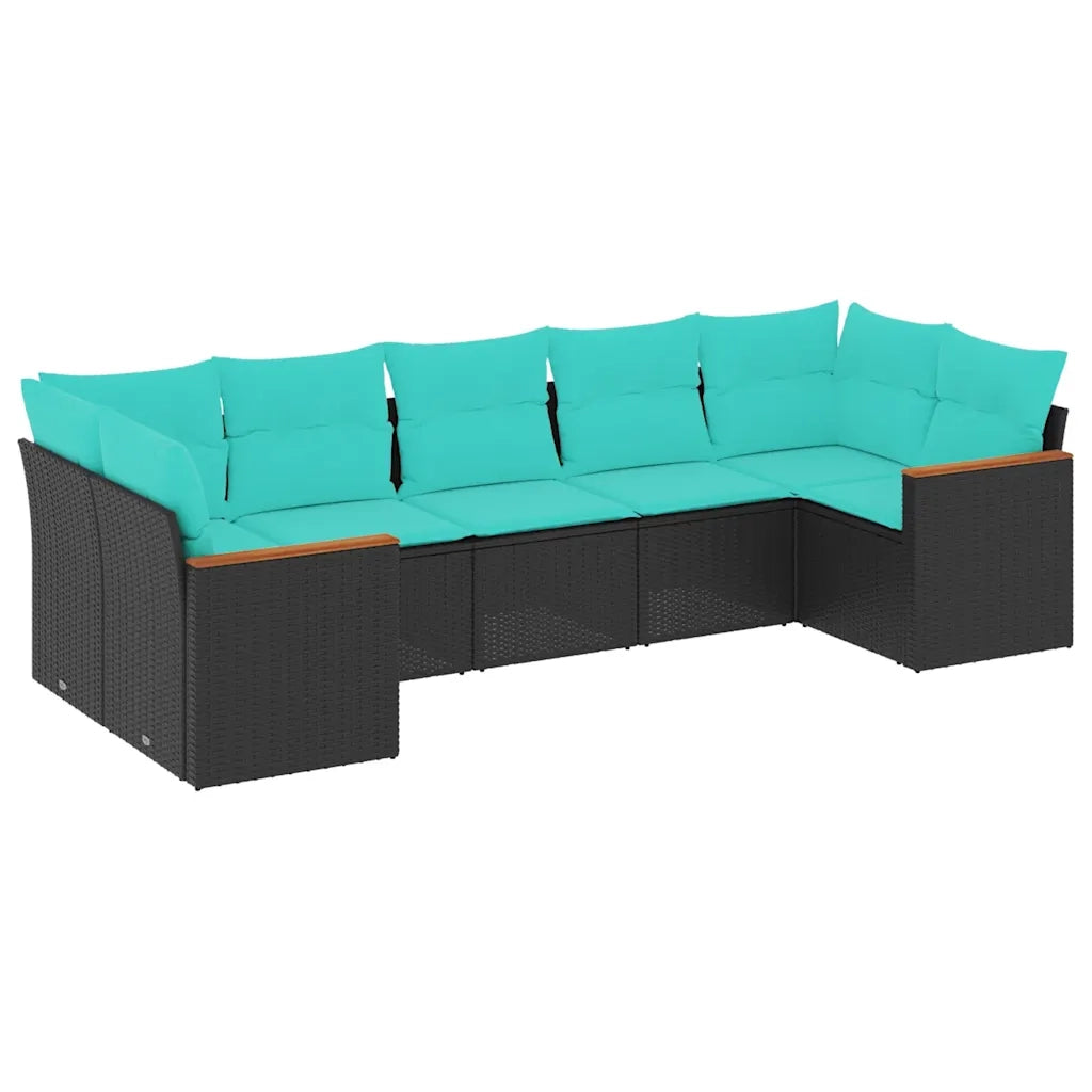 Set Divani da Giardino 7 pz con Cuscini Nero in Polyrattan 3226267
