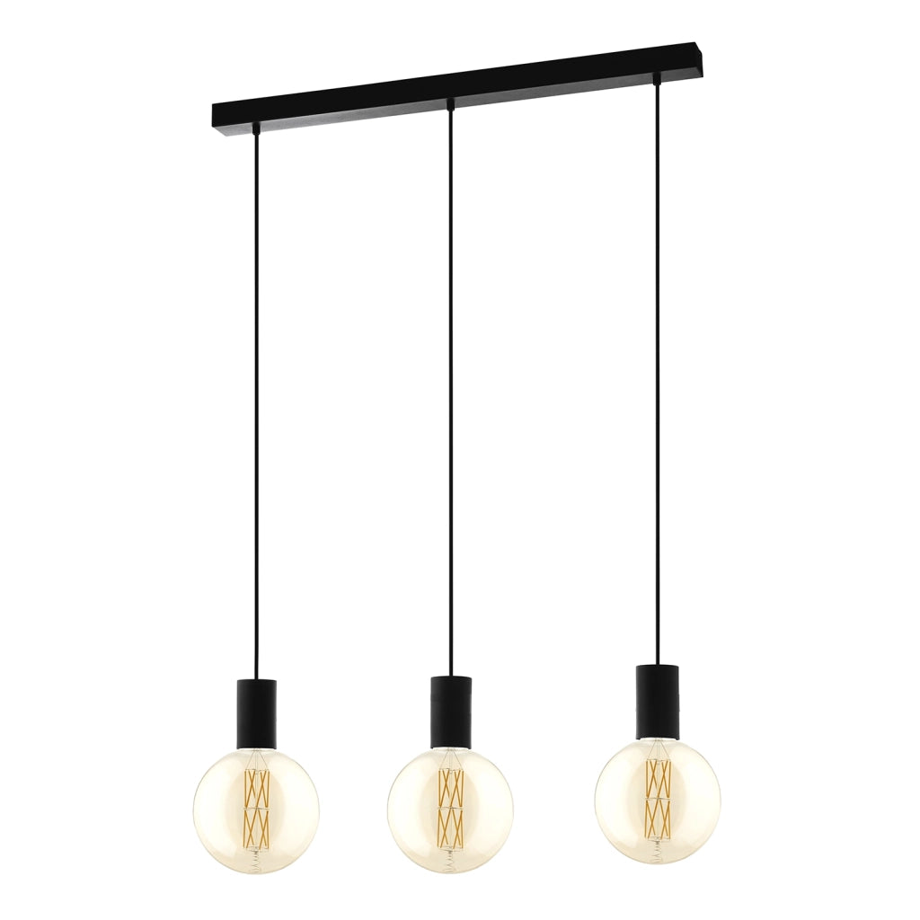 Lampadario A Sospensione Contemporaneo Pozueta Acciaio Nero 3 Luci E27