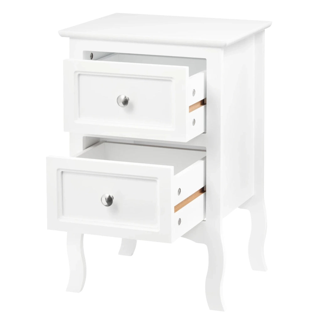Comodino 40x30x60 cm in MDF bianco con 2 cassetti salvaspazio