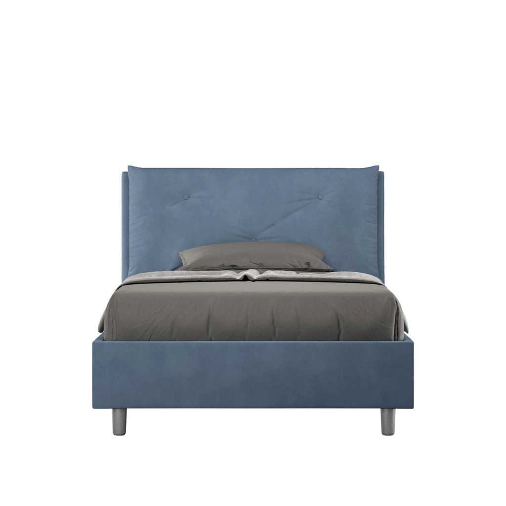 BS COM Letto una piazza e mezza senza rete imbottito 120x200 microfibra blu