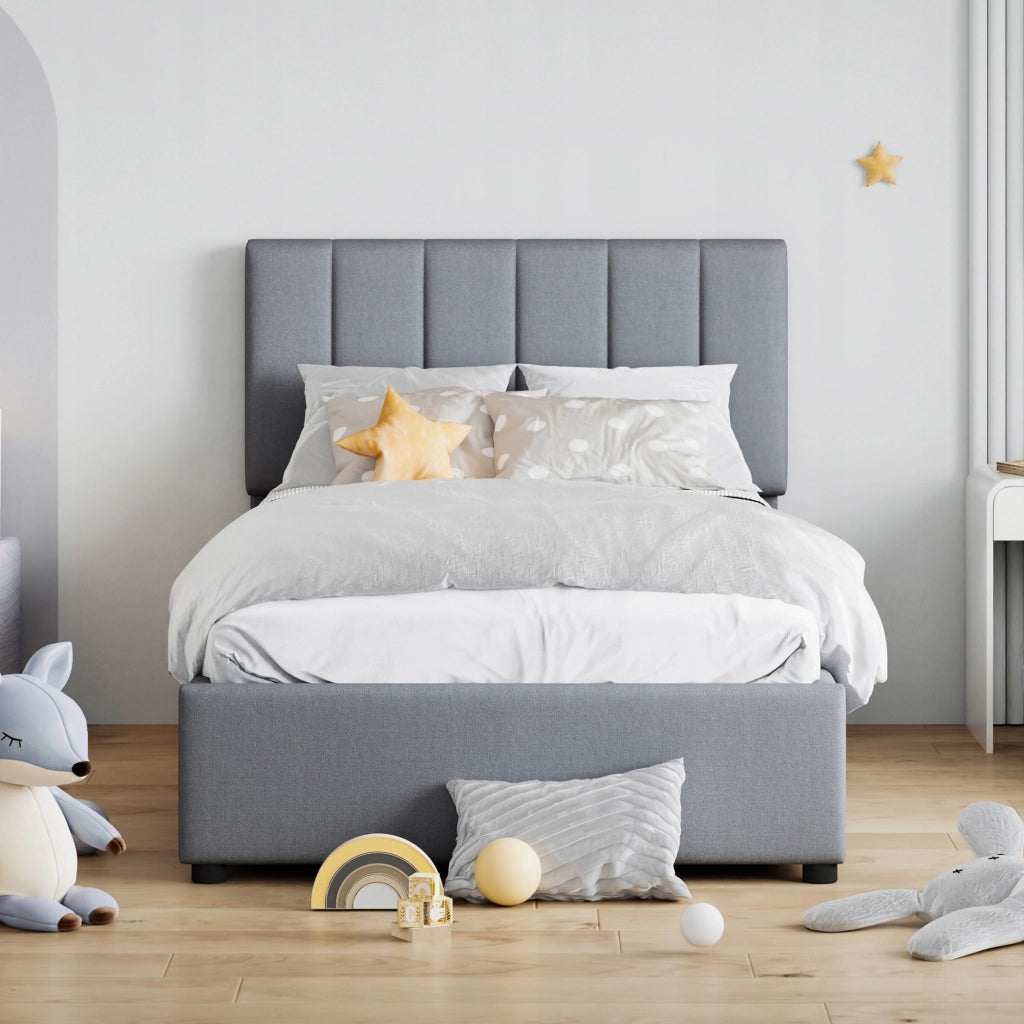 Letto singolo per bambini - Xylo - 90x200 - Grigio - Stelaio idraulico