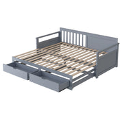 Letto Daybed Multifunzionale 90/180 x 190 cm in Pino con Cassetti e Letto Estraibile Grigio