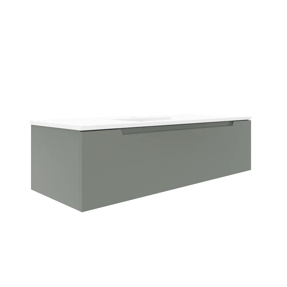 Mobile bagno sospeso 120cm smoke green opaco un cassettone con lavabo bianco opaco| Bako