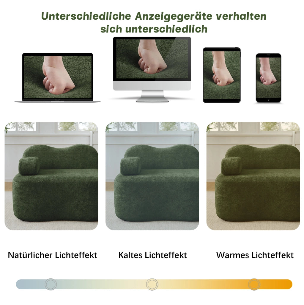 Divano modulare senza struttura interna in velluto verde con schiuma elastica 32D