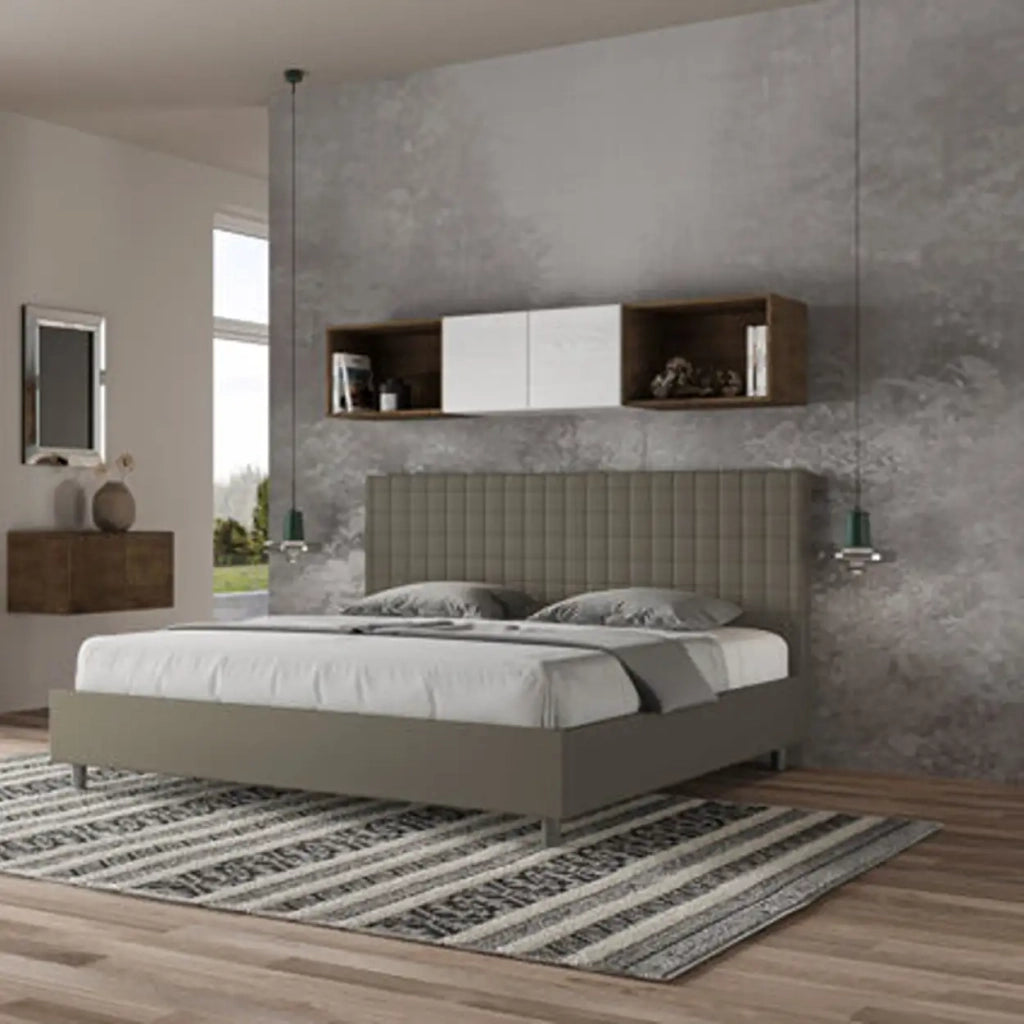 Letto con rete imbottito 180x200 similpelle cappuccino Sunny