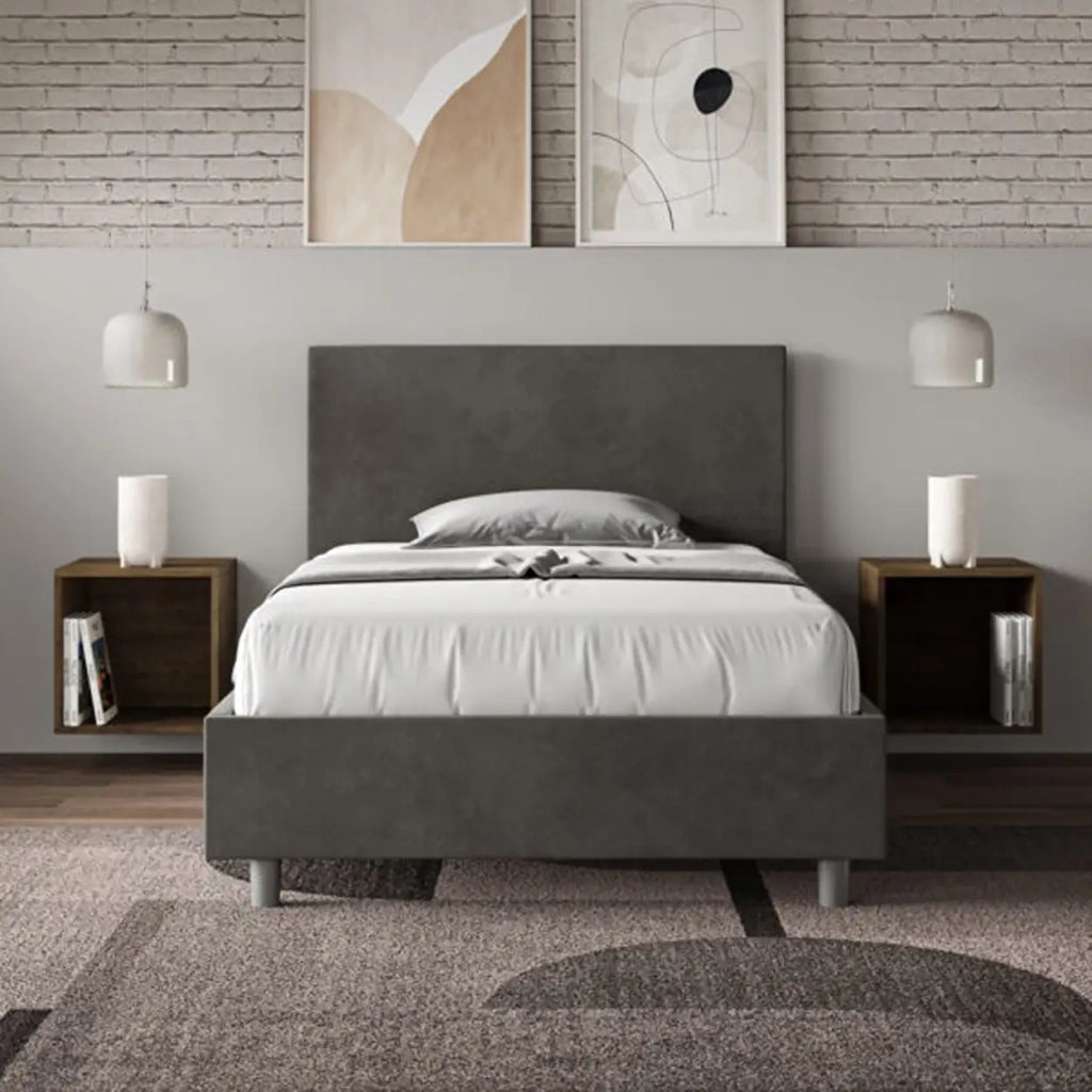 Letto una piazza e mezza con rete imbottito 120x190 microfibra grigio Adele