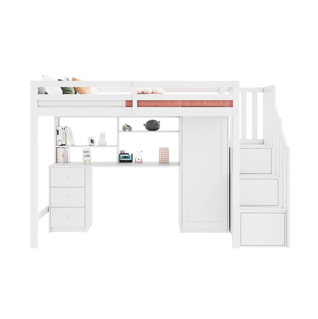 Letto a soppalco per bambini 90x200 cm bianco in MDF e legno con lavagna e contenitore， senza materasso