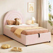 Letto contenitore 90 × 200 cm con sollevamento idraulico testiera imbottita rivestito in velluto rosa
