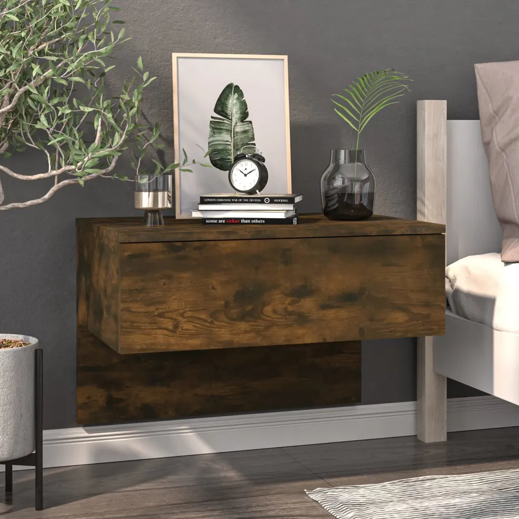 Comodino | Armadio da Notte | Mobiletto da notte a Muro Rovere Fumo