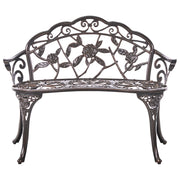 Panchina da giardino marrone scuro in metallo alluminio 2 posti braccioli stile vintage