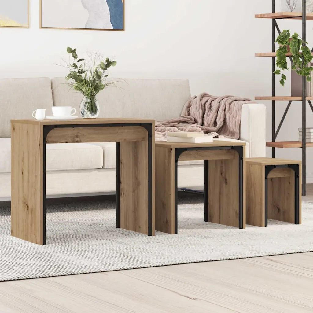 Tavolino da salotto 3 pcs Rovere artigianale Legno multistrato 883535