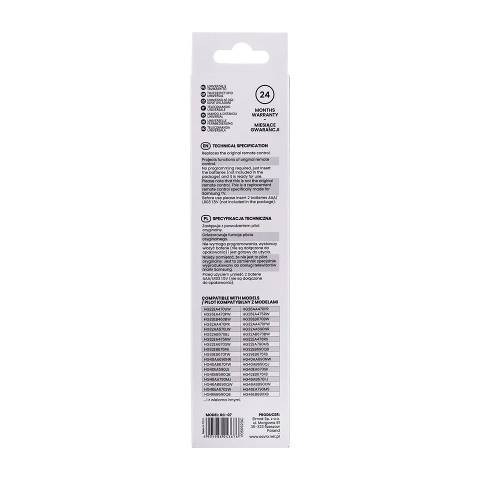 Savio Telecomando universale SAVIO/ricambio per TV SAMSUNG RC-07 IR Wireless TV