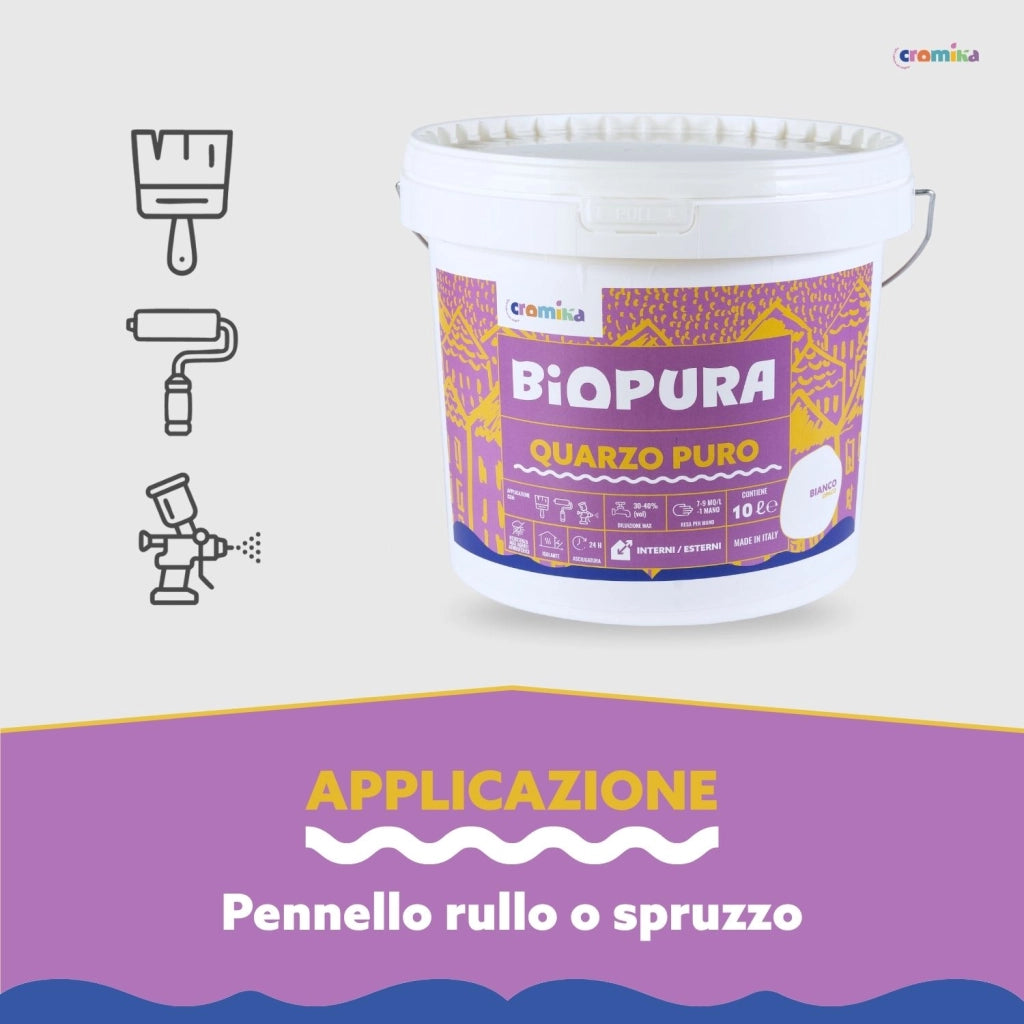 Pittura murale quarzo puro interni esterni finitura opaca linea biopura cromika *** formato 10 lt, confezione 1