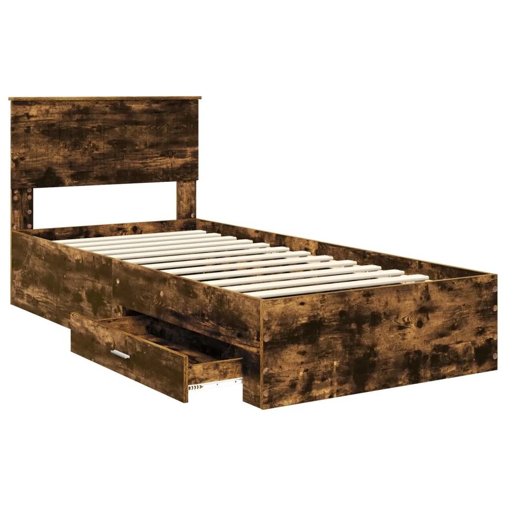 Letto singolo | Letto per adulti | Struttura del letto Rovere fum¨¦ 90 x 190 cm Legno multistrato