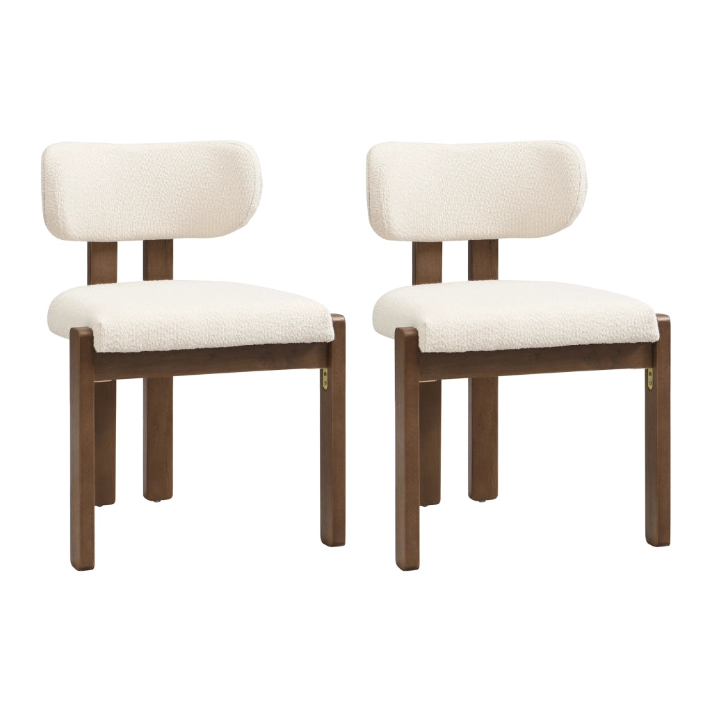 Set di 2 sedie da pranzo in legno con rivestimento in bouclé color noce e schienale sagomato per interni