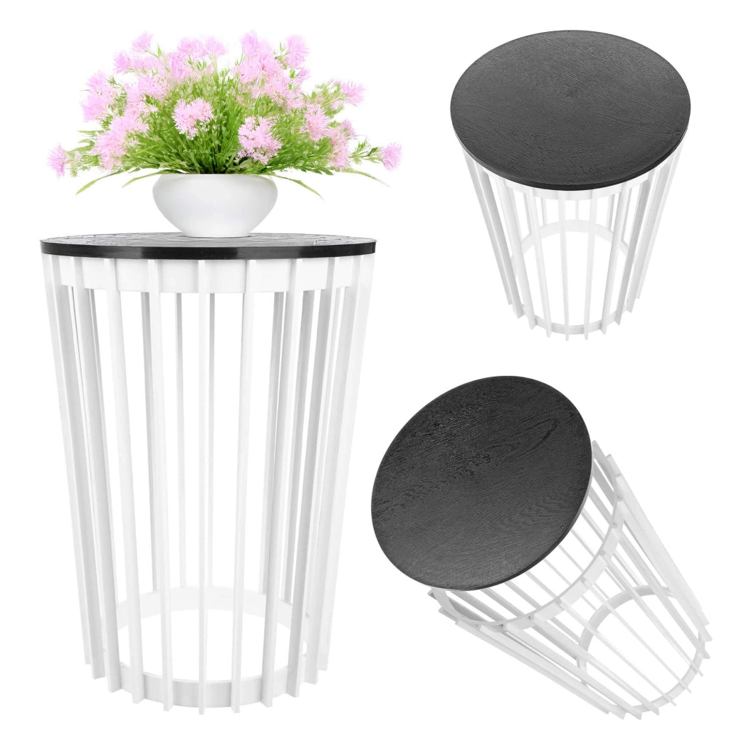Tavolino rotondo KADAX bianco, piccolo, stile loft, da giardino, per balcone, traforato, 40 cm