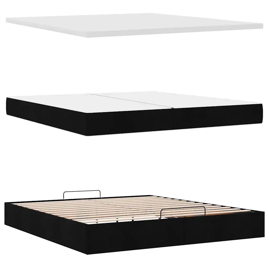 Struttura Letto Pouf con Materassi Nero 200x200 cm in Tessuto 3314033