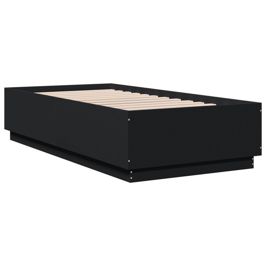 Letto singolo | Letto per adulti | Giroletto con Luci LED Nero 75x190 cm in Legno Multistrato