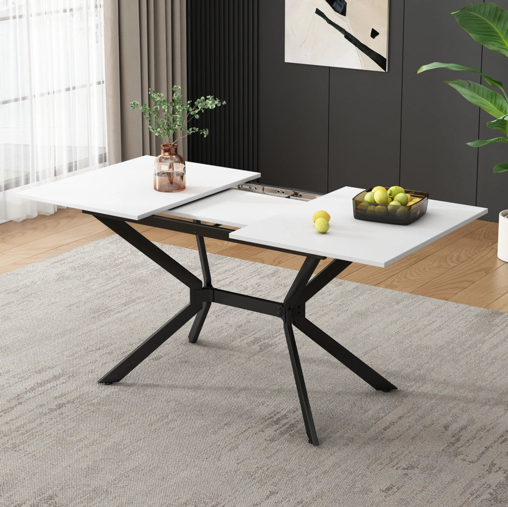Tavolo da pranzo allungabile bianco 120-160x80 cm con gambe in metallo nero, per 4-6 persone