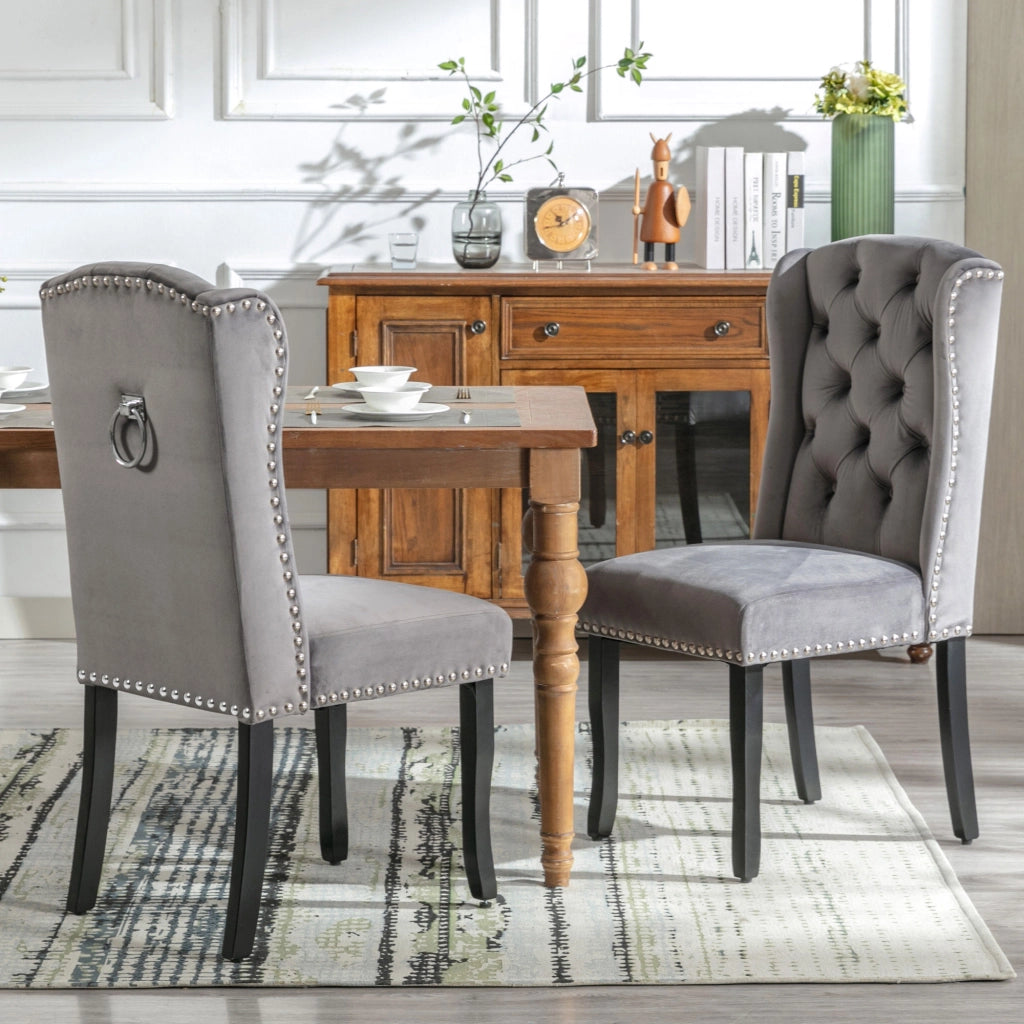 Sedie da Pranzo Set 4 Pezzi in Velluto con Gambe in Legno e Schienale Imbottito ¨C Xylo ¨C Grigio