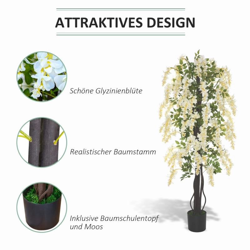 Pianta artificiale di glicine bianco con vaso e base in cemento per interni ed esterni Ø 24 × 165 cm