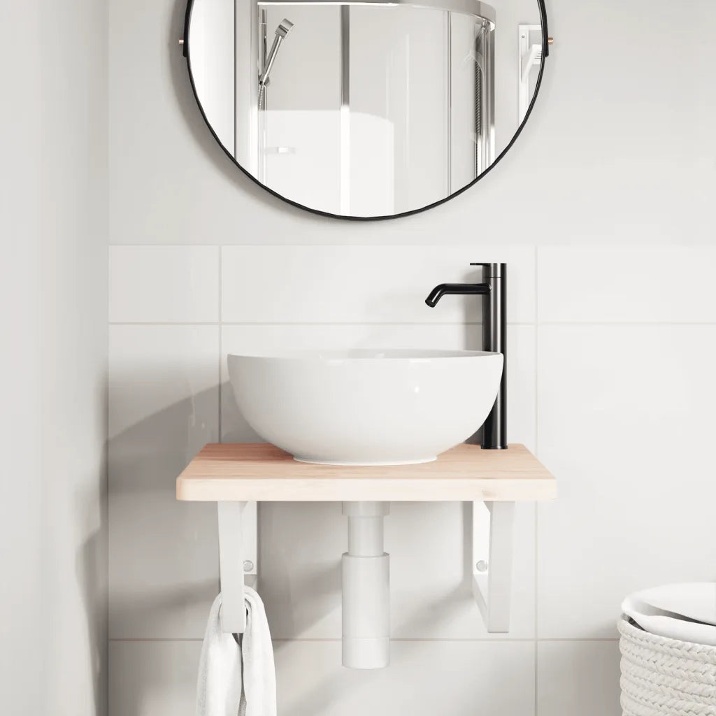 Ripiano a Parete per Lavabo in Acciaio e Massello di Faggio 3302418