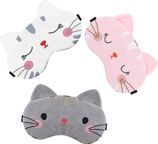 3 maschere da sonno per bambini con gatto cartoon - cintura regolabile - occhiale morbido per il sonno - viaggi per adulti