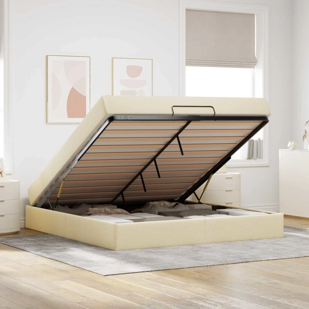 Struttura letto con materasso con materasso 2 pcs Crema Tessuto