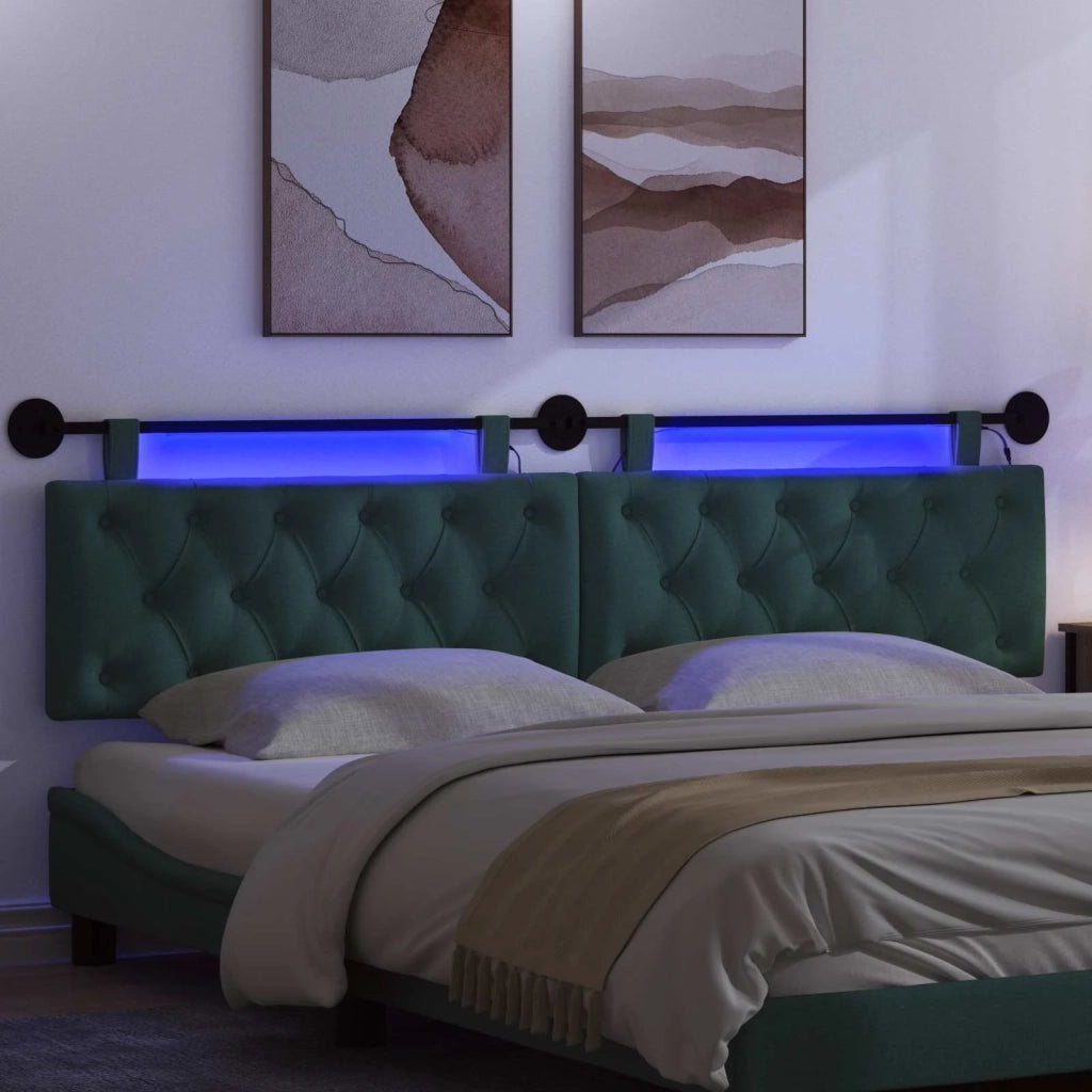 Testiera | Testata sospesa Con luce LED Verde Scuro Tessuto