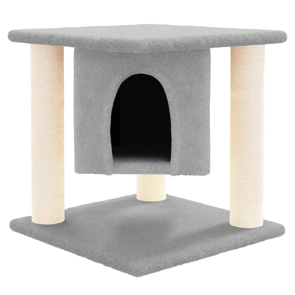 Albero per gatti mobile torre arrampicata gioco graffio tiragraffi piattaforma con pali in sisal chiaro 37 cm grigio 02_0022605